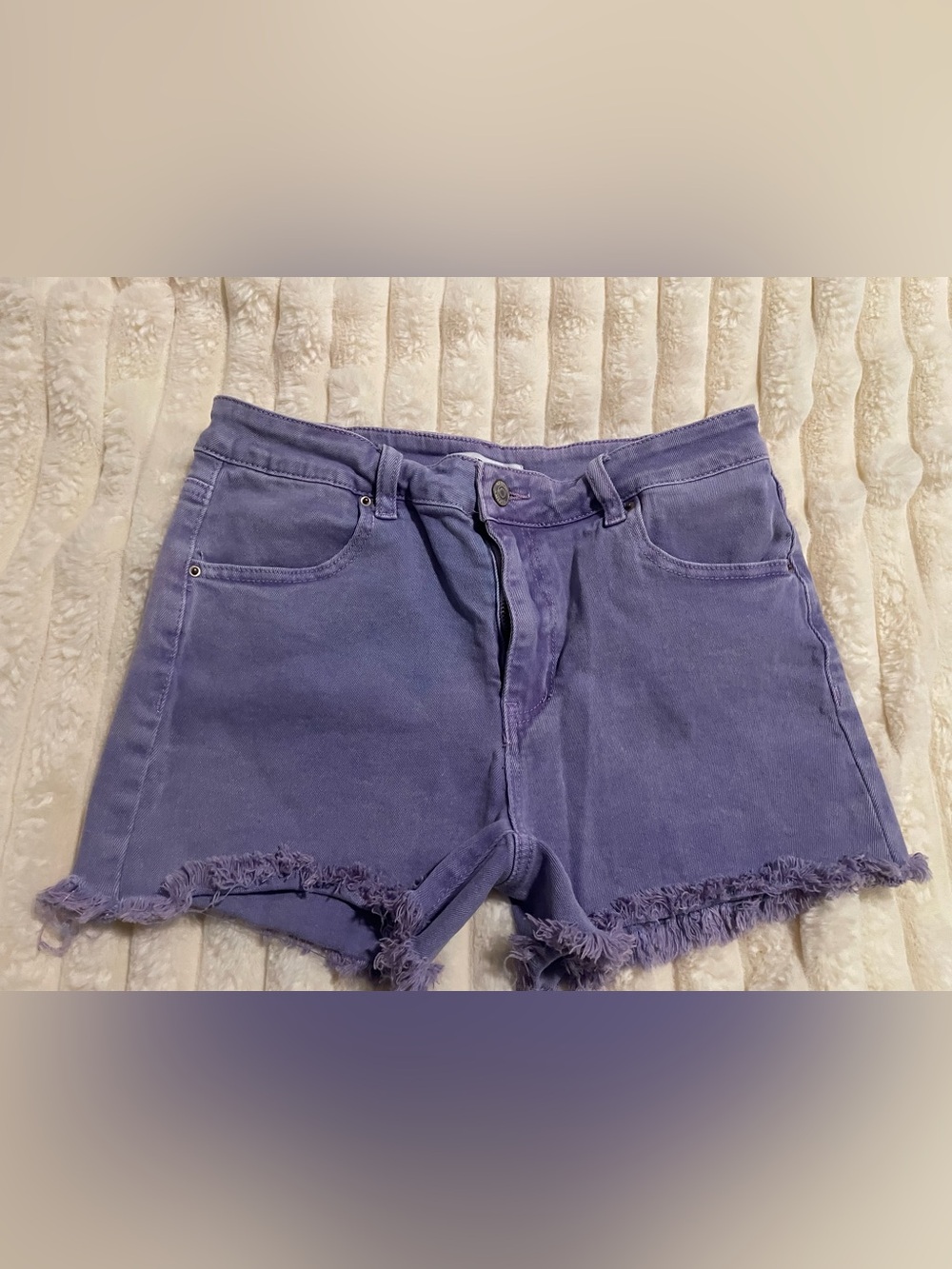 Zenana Outfitters Lavender Frayed Hem Denim Shorts